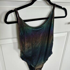 Forever 21 Chic Black based rainbow metallic tank bodysuit (Like new)